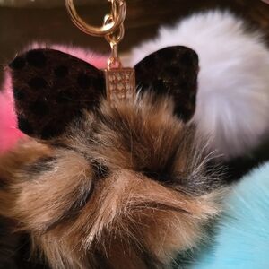 Plush Faux Fur Pom Pom Keychain - Pastel Multicolor